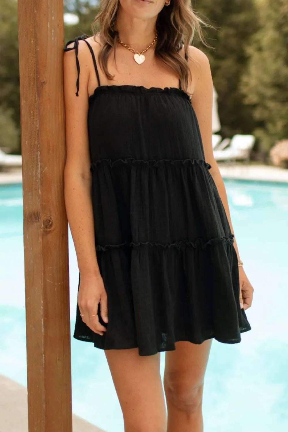 Ruched Frill Square-Neck Cami Dress