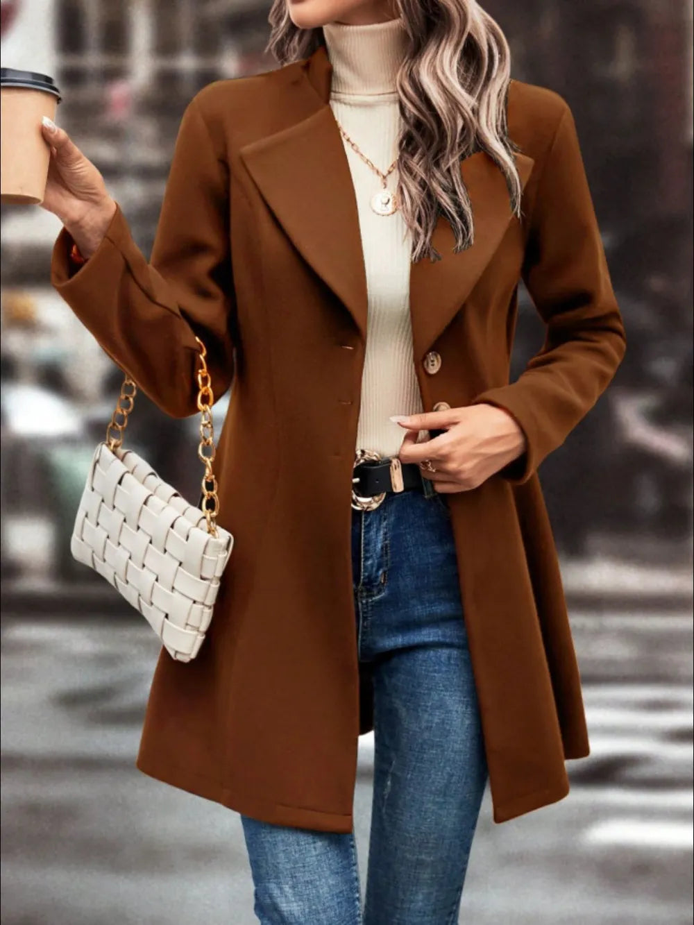 Collared Button-Up Long Sleeve Coat