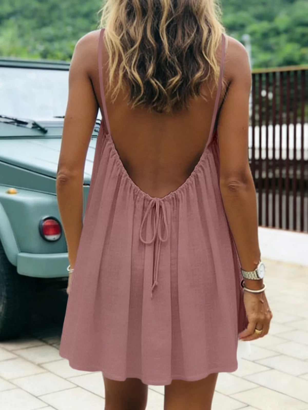 Backless Spaghetti Strap A-Line Mini Dress