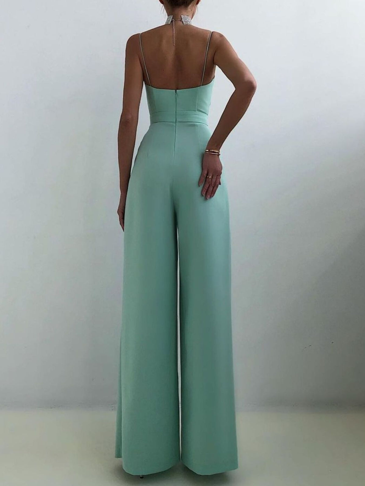 Ruched Wide Leg Jumpsuit with Spaghetti Straps