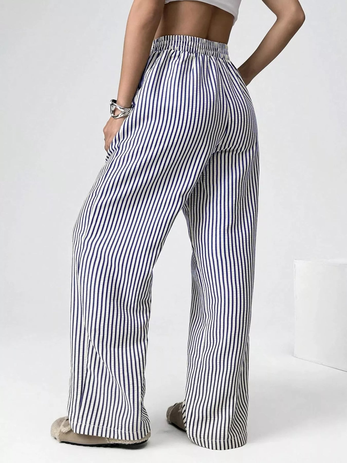 Striped High-Waisted Wide-Leg Pants