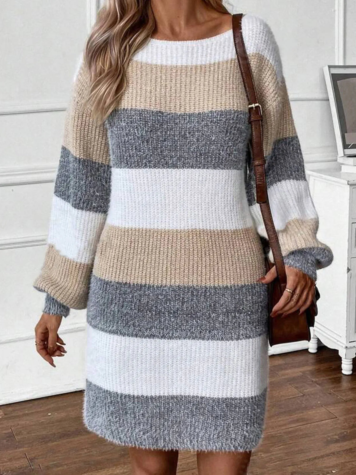 Color Block Long Sleeve Sweater Dress in Multicolor