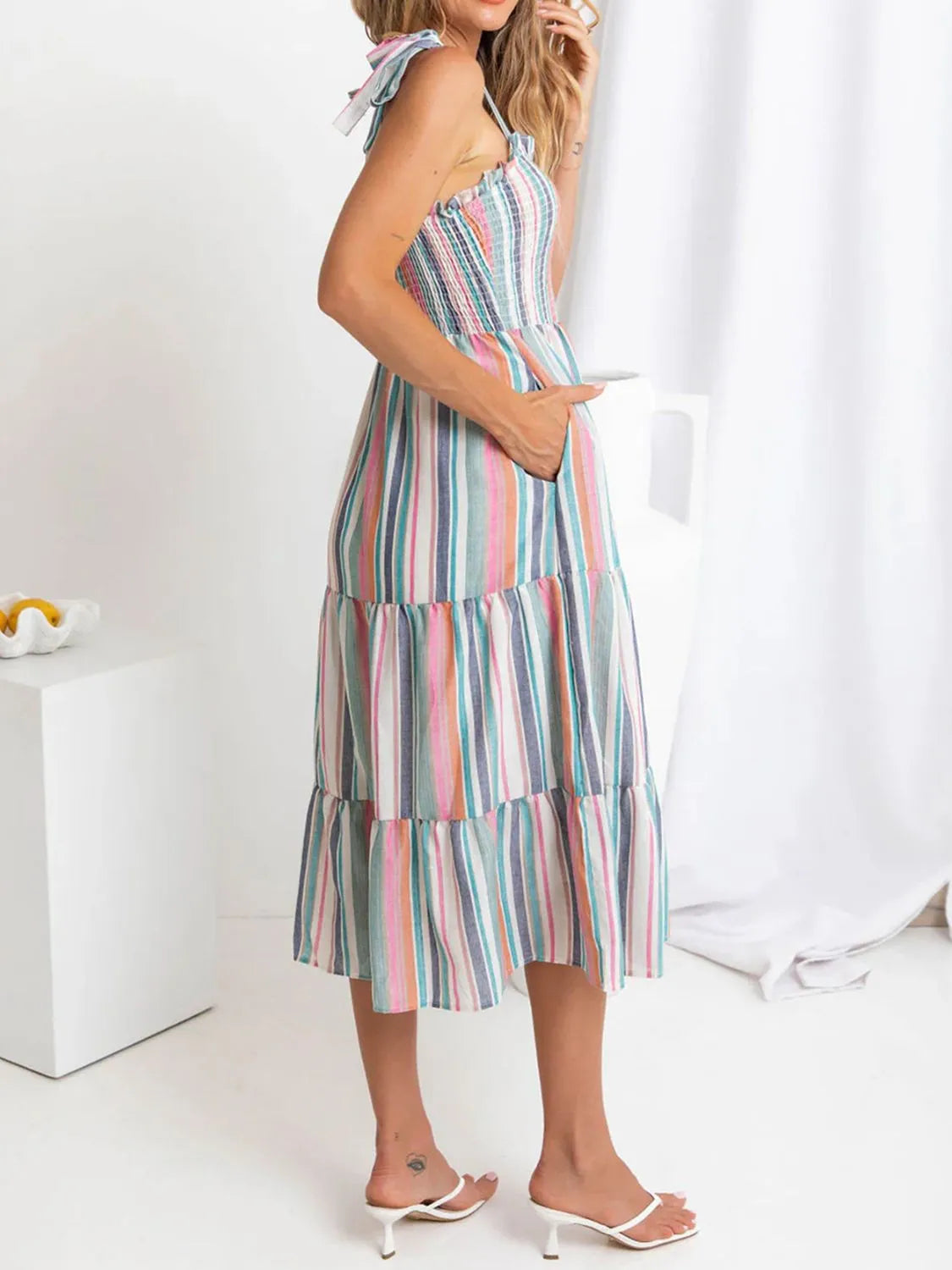 Contrast Striped Square Neck Cami Dress