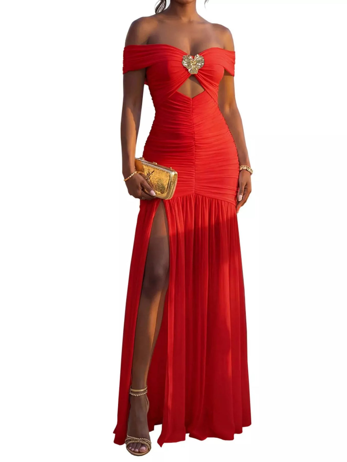 Off-Shoulder Ruched Mermaid Maxi Dress
