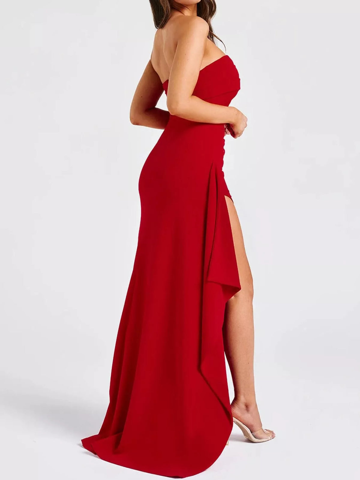 Strapless High-Slit Bodycon Maxi Dress