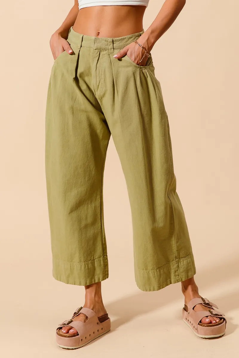 So Me Wide-Leg Chino Pants in Sage