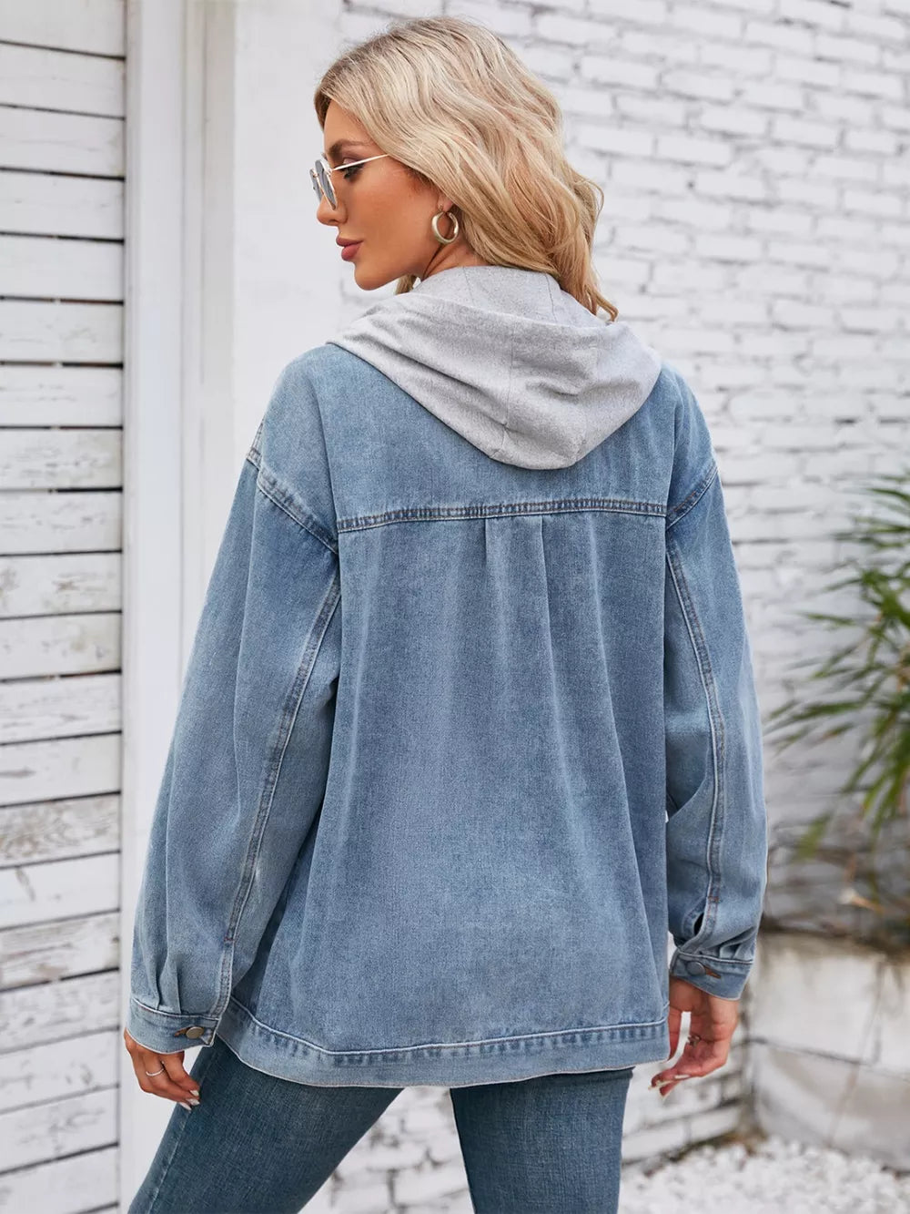 Button-Up Denim Jacket with Detachable Hood by Manny