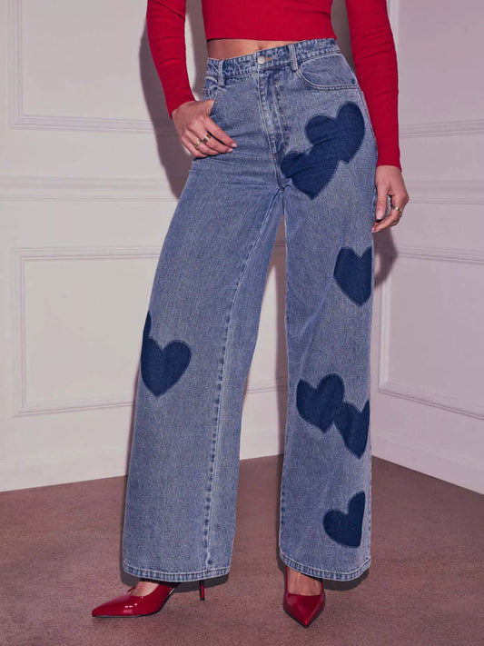 Heart High-Waist Wide Leg Jeans in Blue