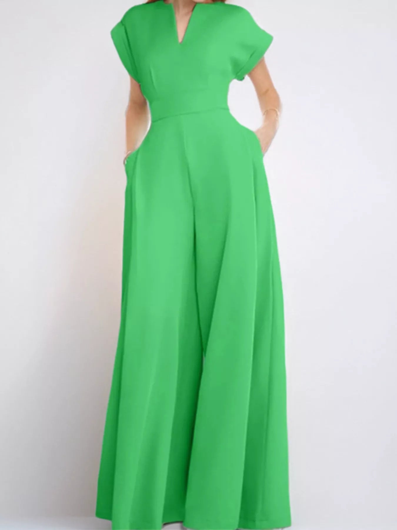 Notched Wide Leg Jumpsuit
