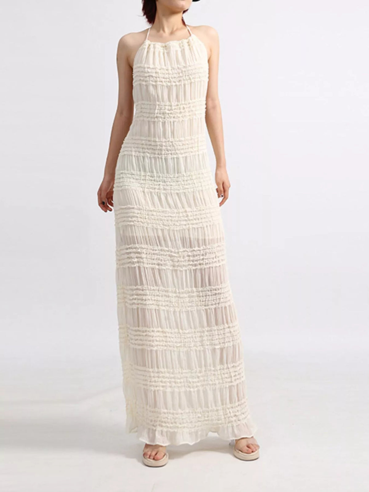 Backless Halter Maxi Dress in White