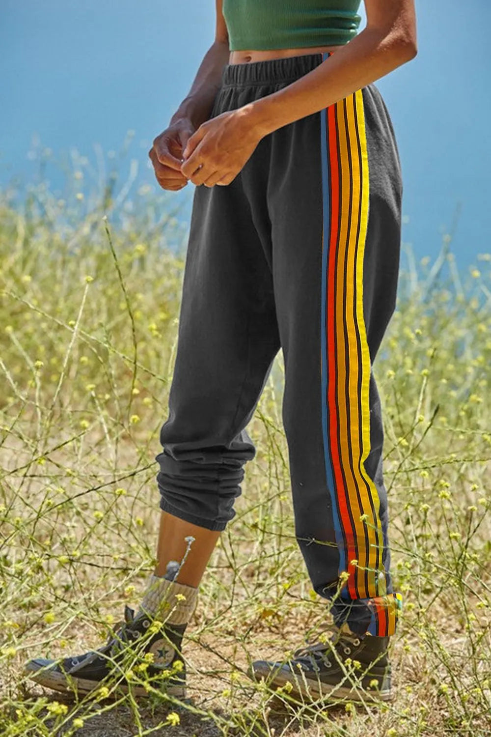 Contrast-Striped Elastic-Waist Active Pants