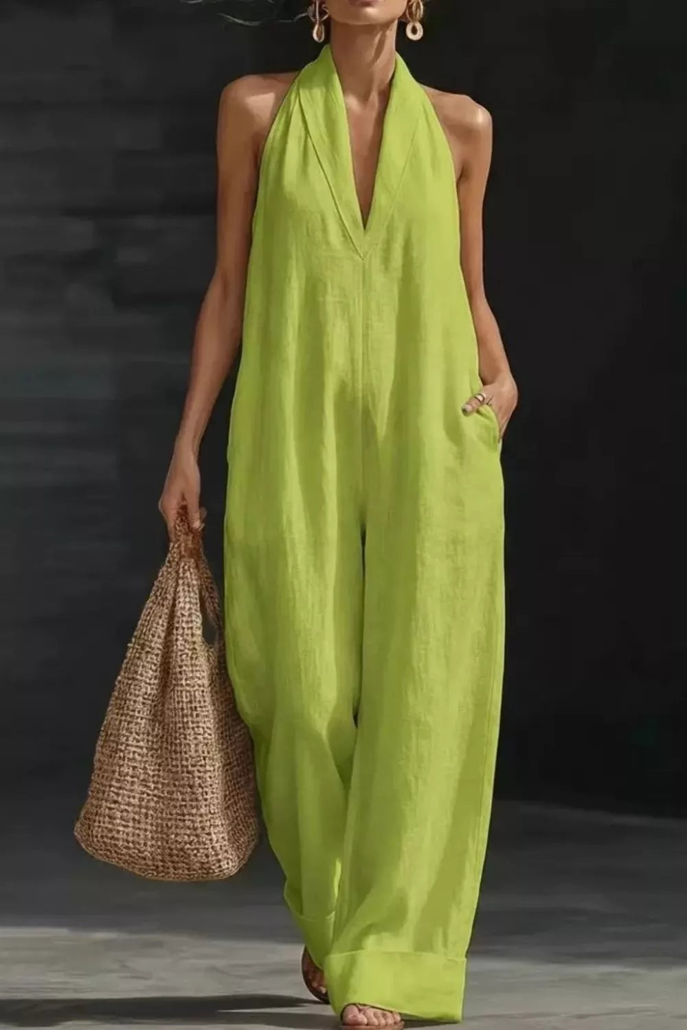 Sleeveless Wide Leg Jumpsuit with Pockets