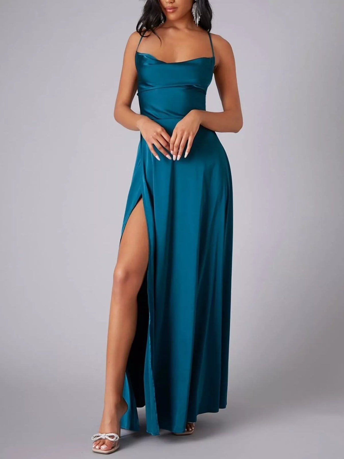 Crisscross Lace-Up Back Maxi Dress by Elegant Elements