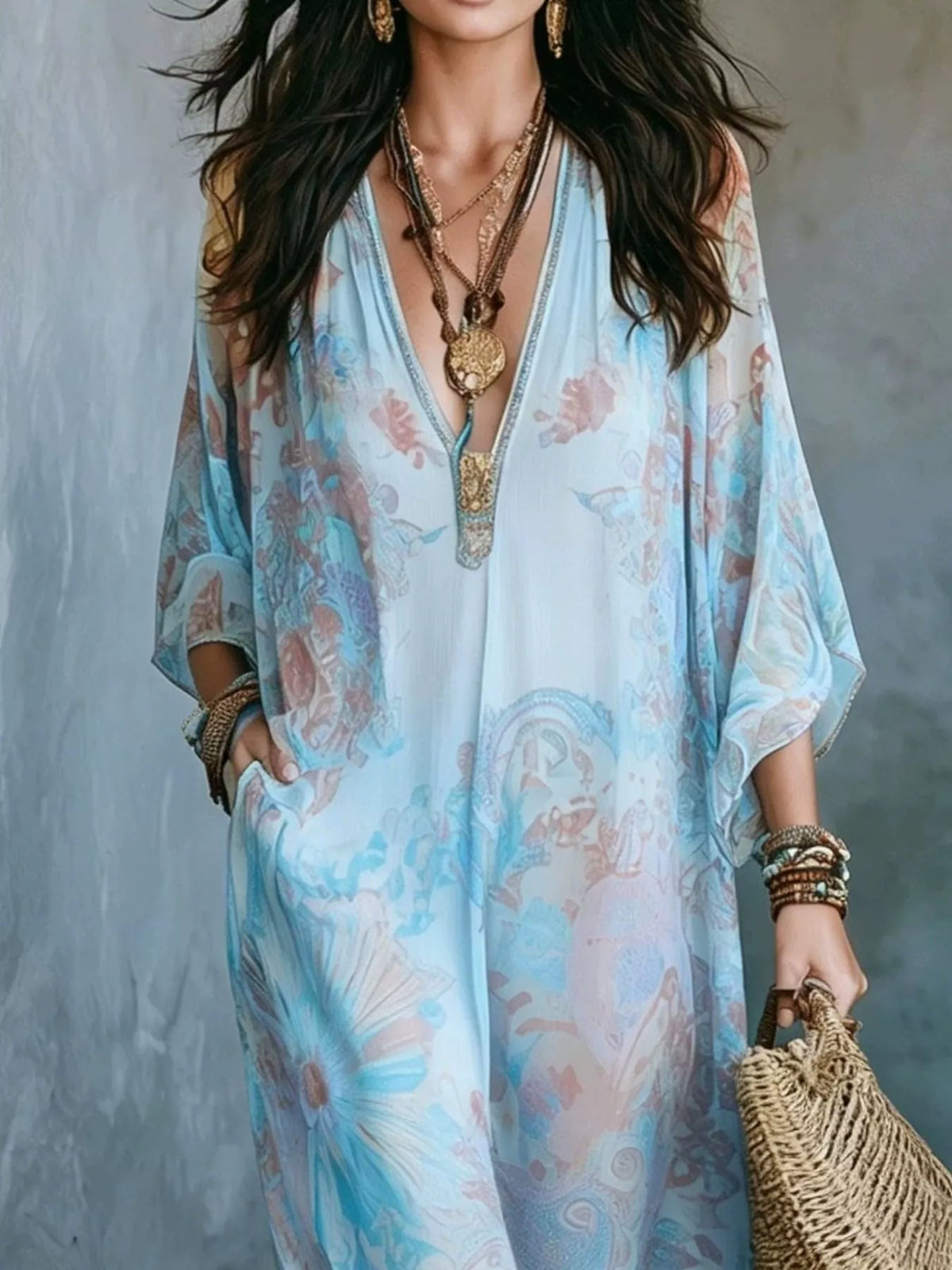 Floral V-Neck Maxi Dress by Kaelinne