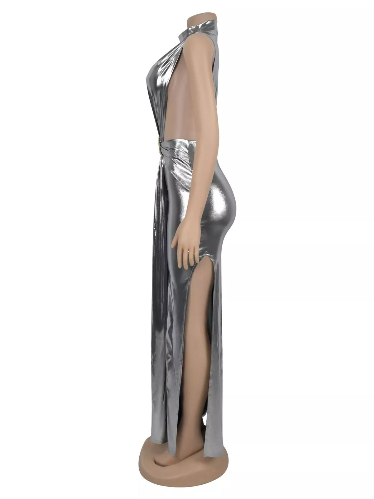 Mock Neck Ruched Cut-Out Maxi Dress