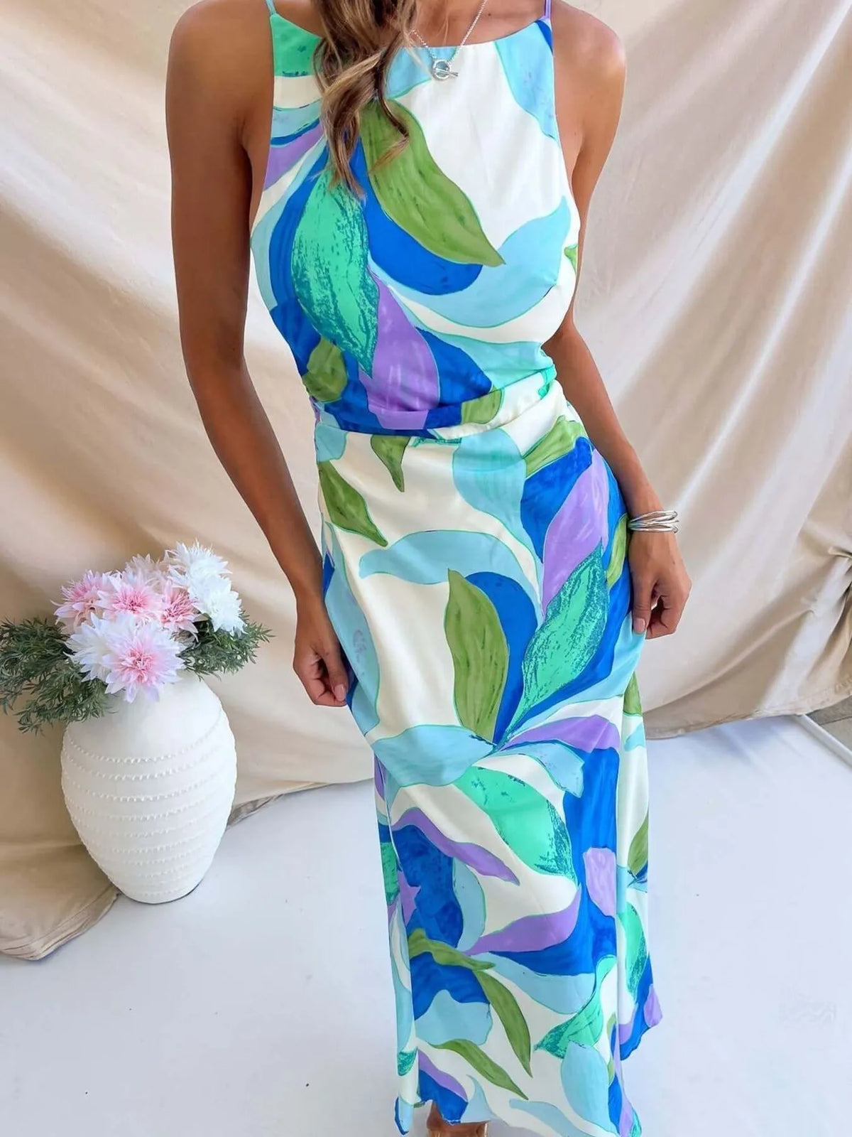 Backless Printed Maxi Dress