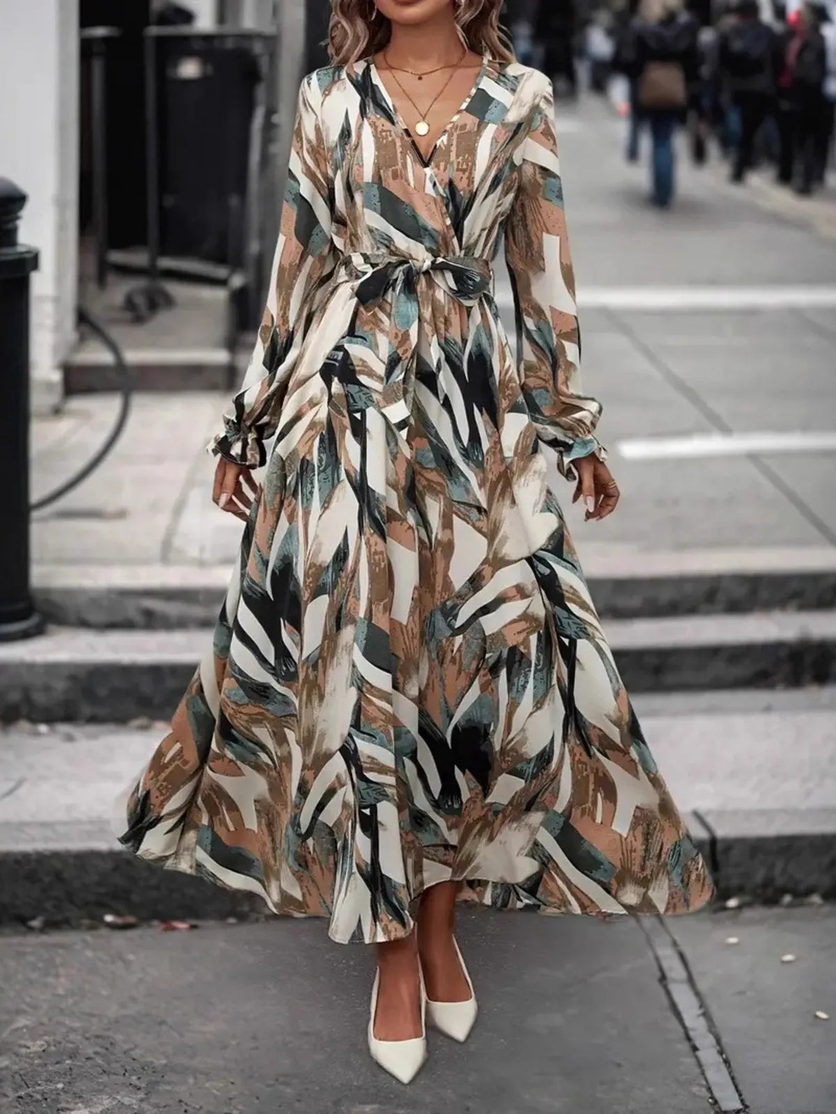 Surplice Maxi Dress with Flounce Sleeves