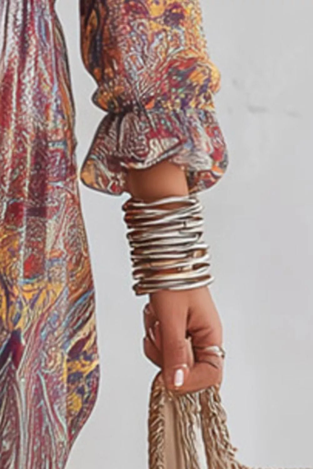 Paisley Print Smocked Maxi Dress in Multicolor