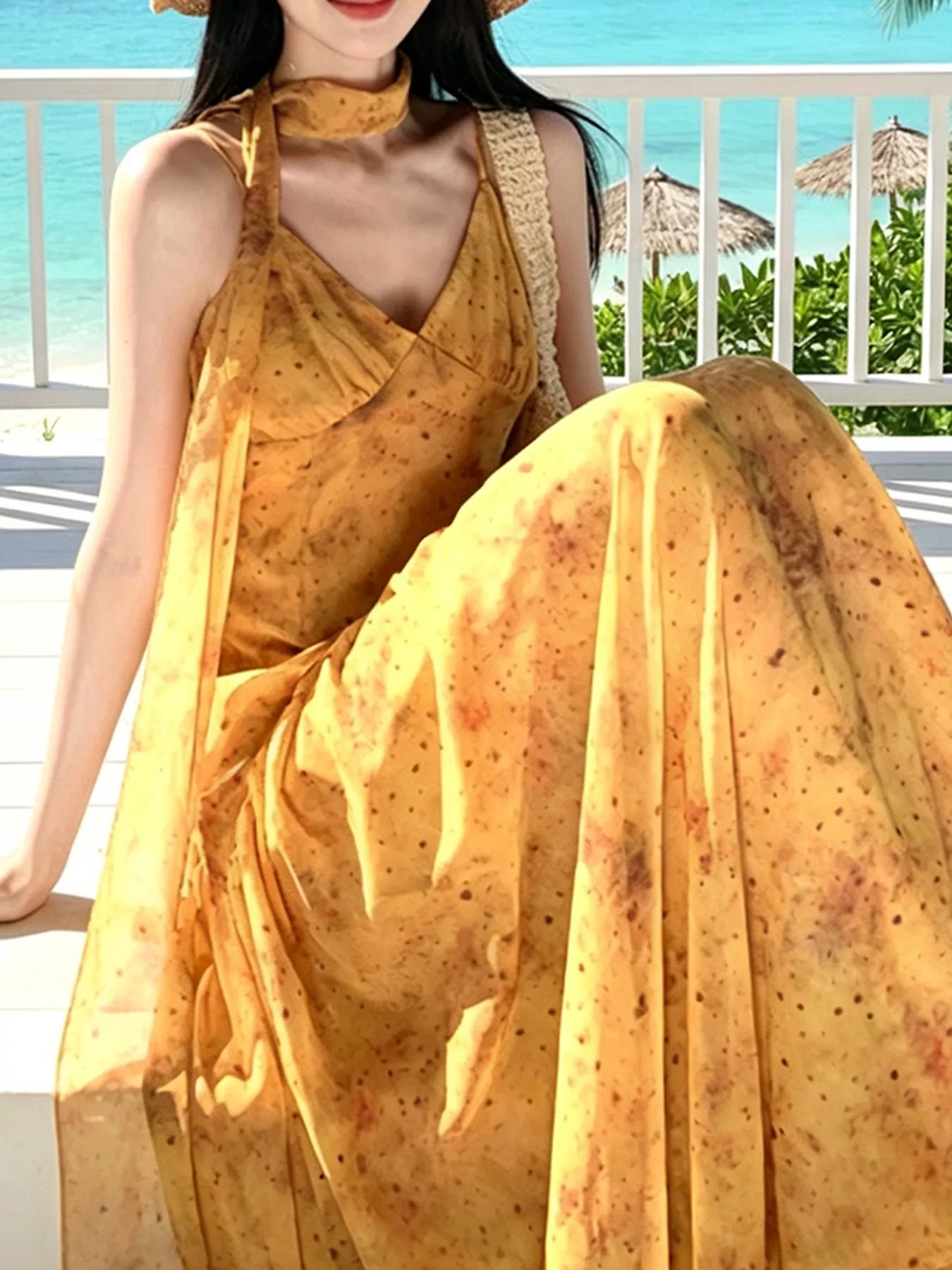 Floral V-Neck Cami Dress in Yellow
