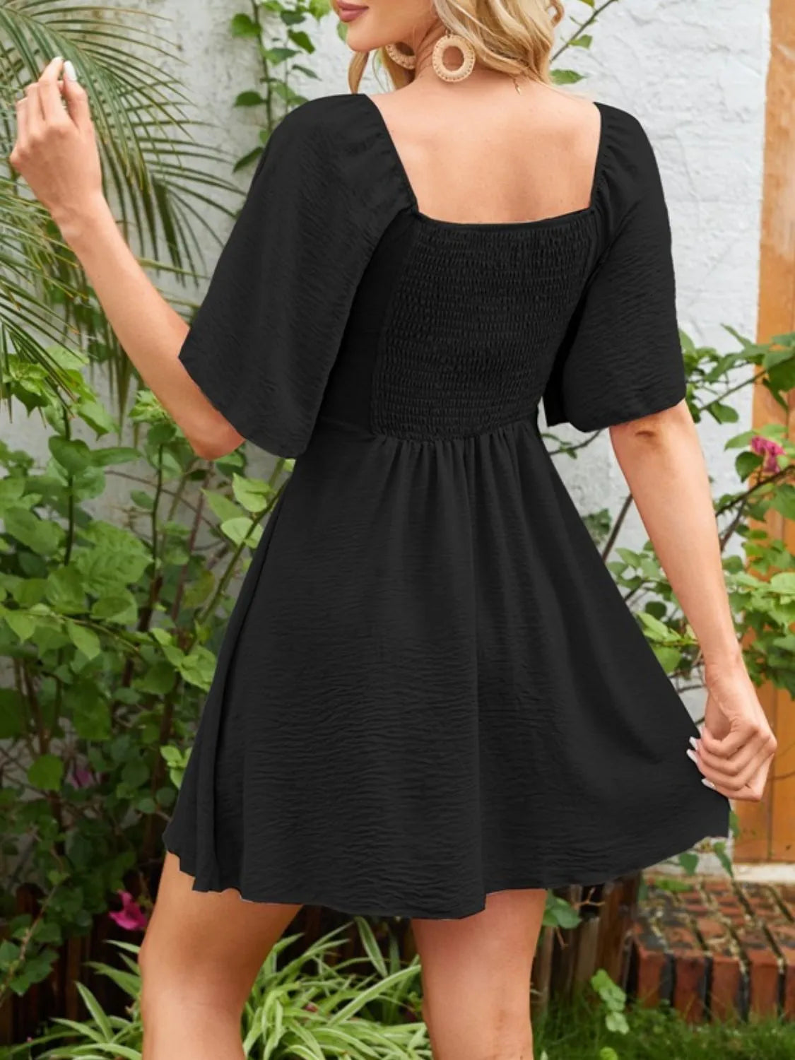 Smocked Back Knotted Flutter Sleeve Dress by Gen Beauty