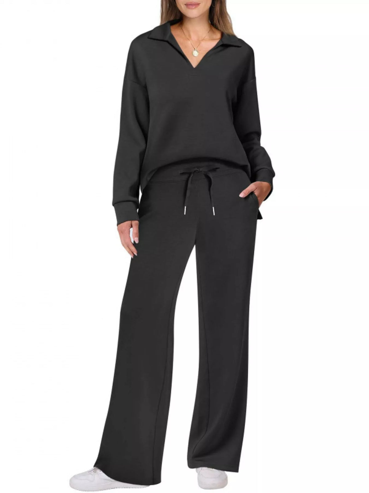 Dropped Shoulder Top and Drawstring Pant Set