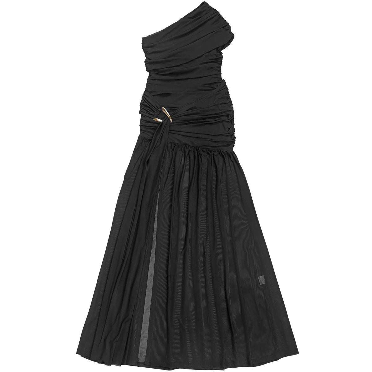One-Shoulder Ruched High-Slit Evening Dress