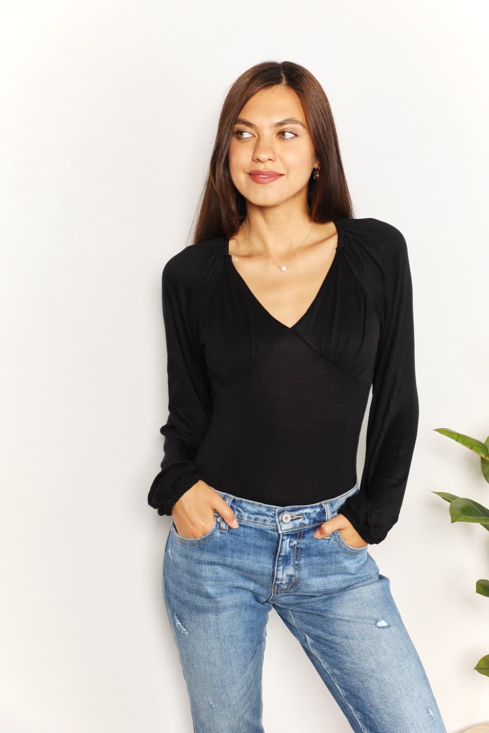 Culture Code V-Neck Bodysuit in Black