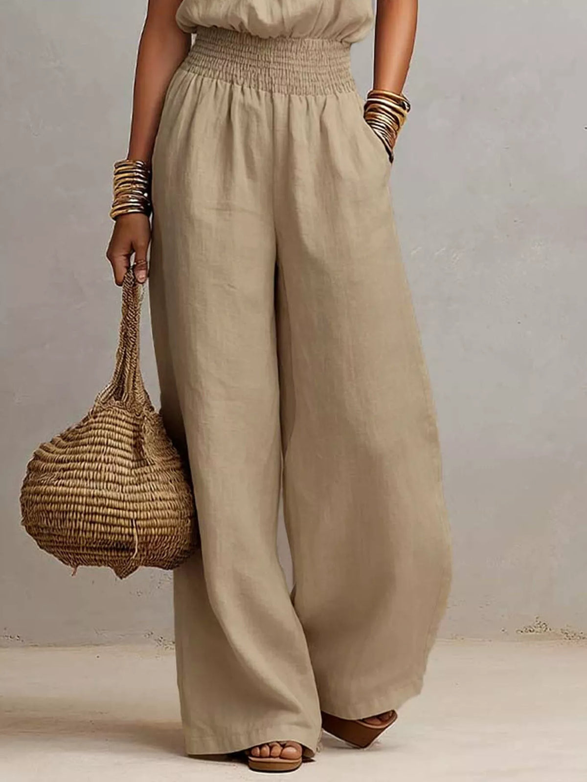 Halter Neck Wide-Leg Jumpsuit in Khaki