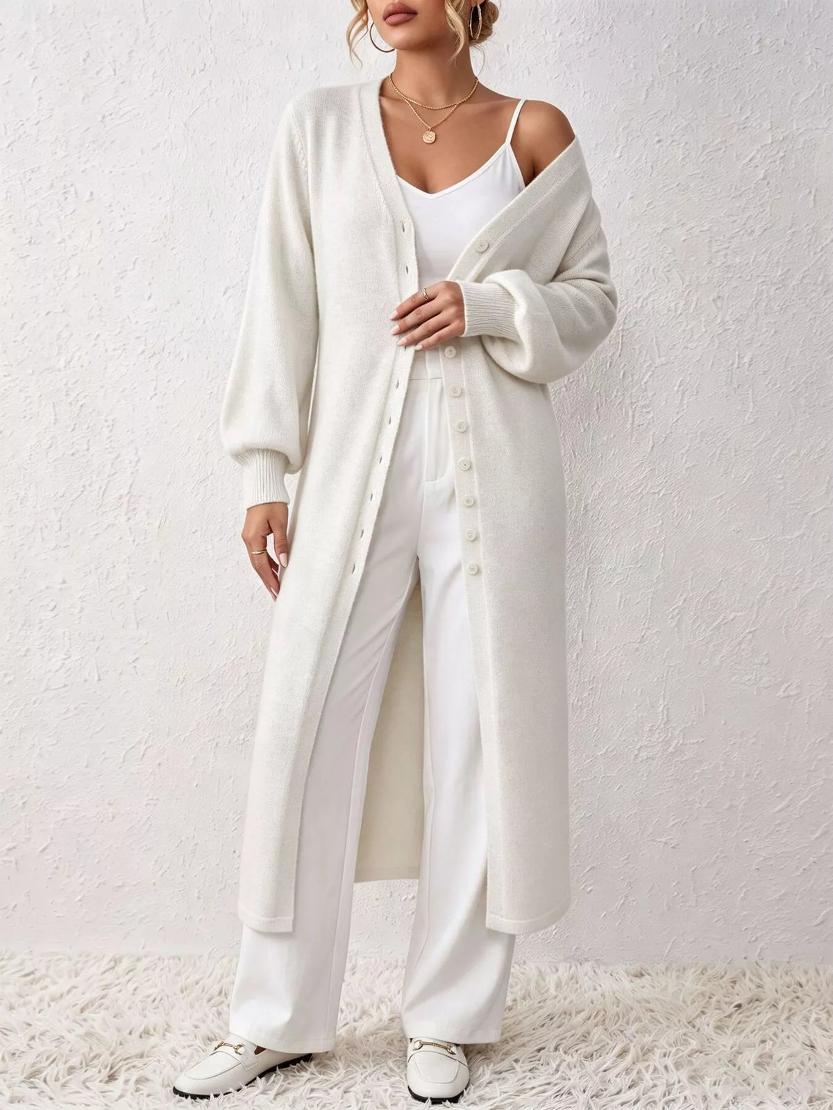 Button Front Long Sleeve Sweater Dress