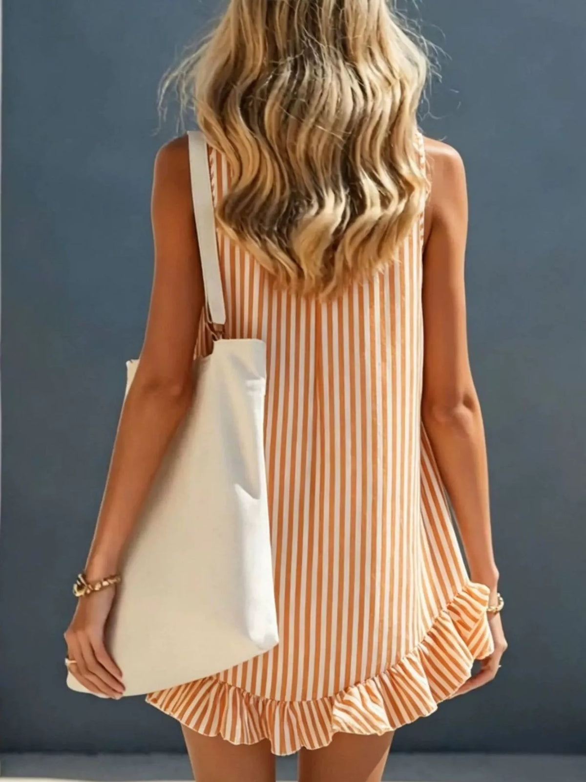 Striped Ruffle Hem Mini Dress in Orange