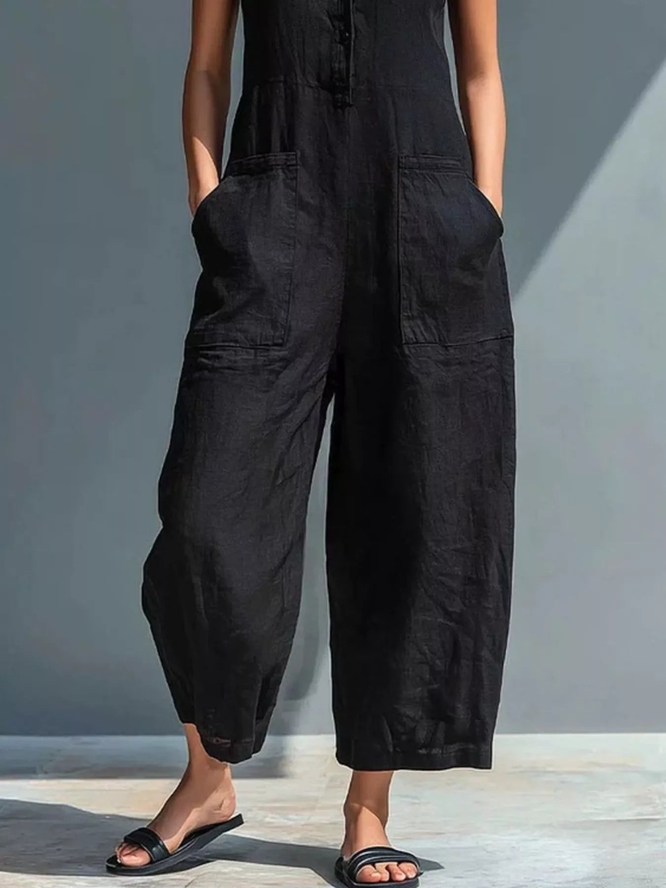 Button Front Sleeveless Jumpsuit