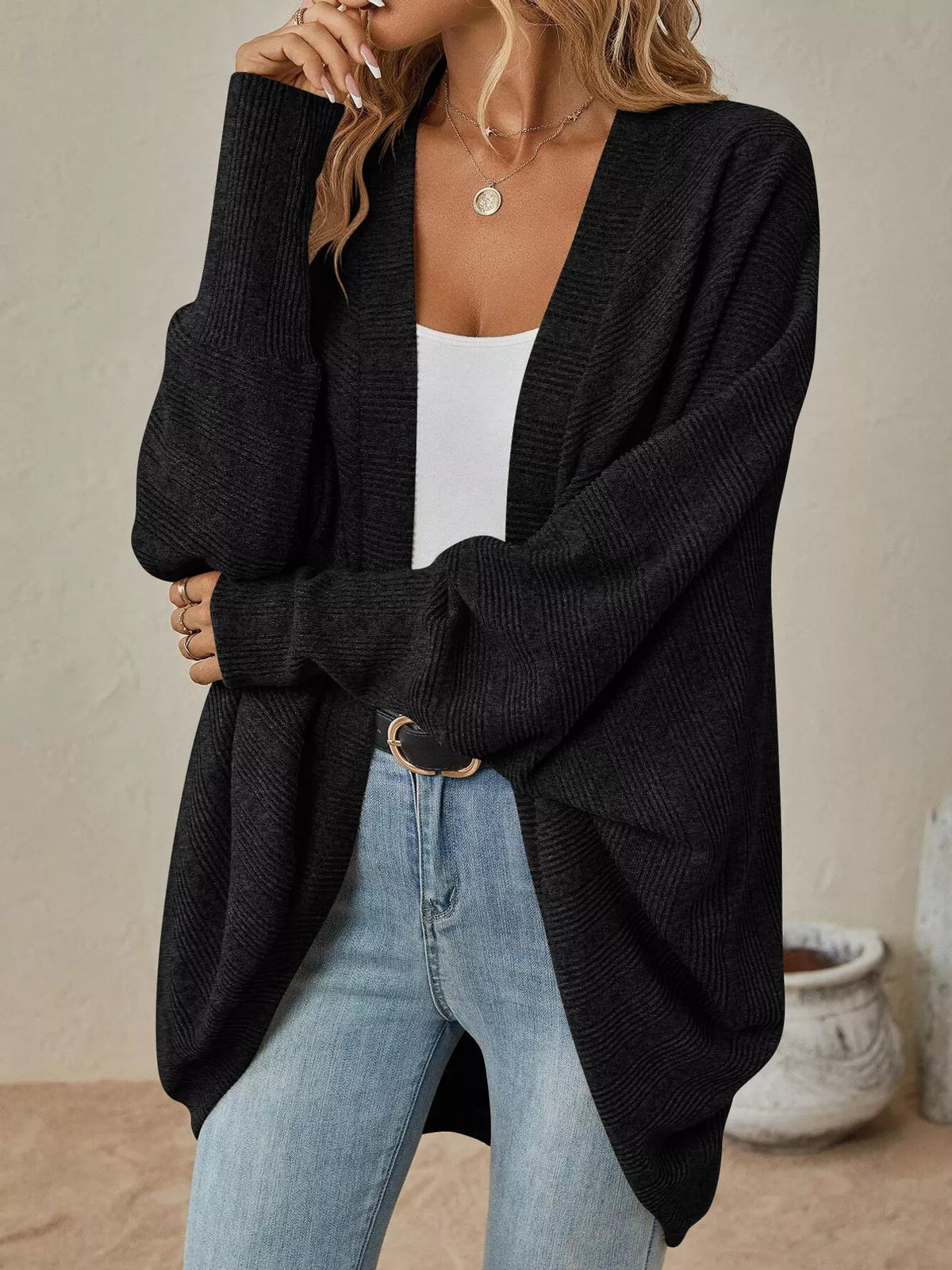 Open-Front Batwing Sleeve Cardigan