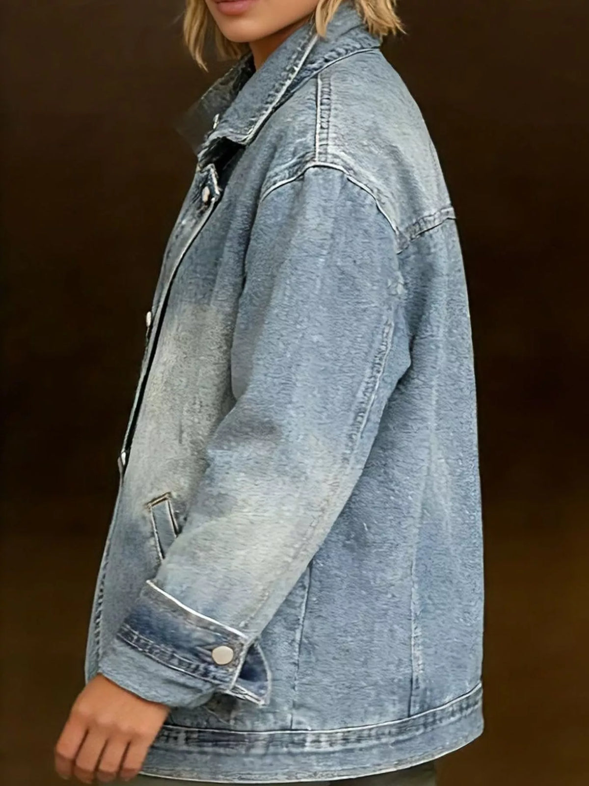 Asymmetric Stand Collar Denim Jacket
