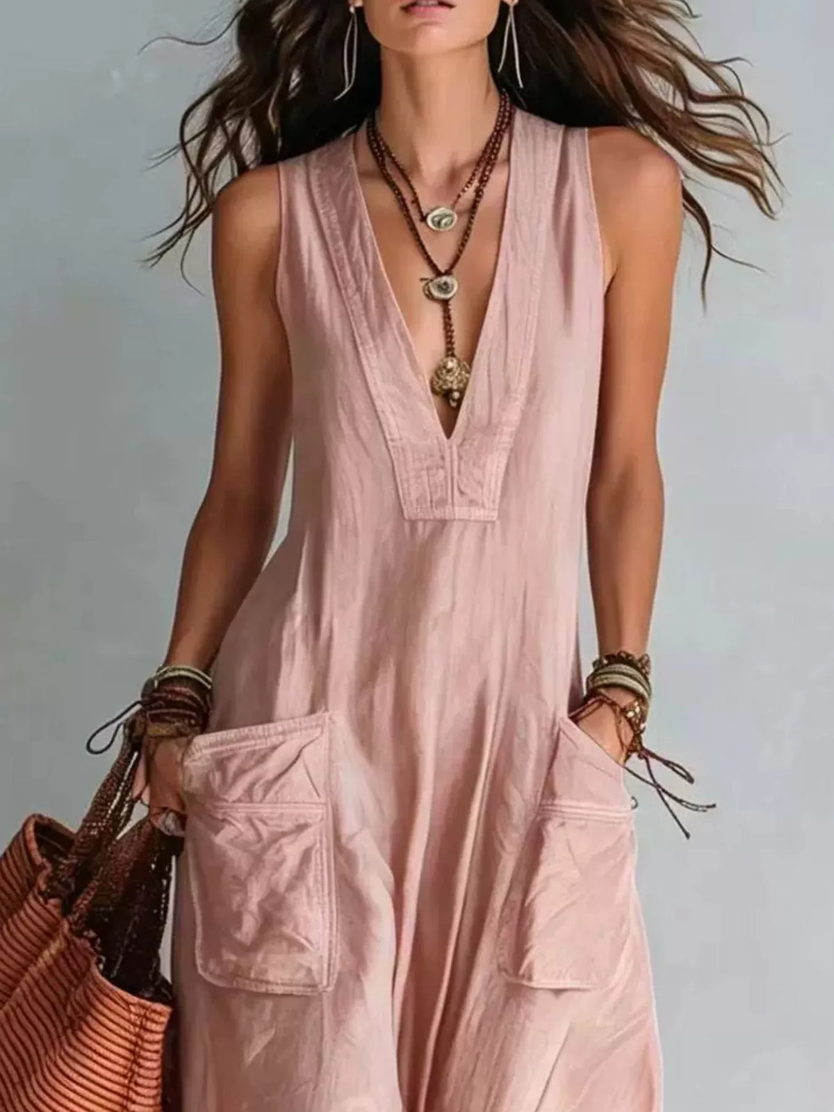 V-Neck Sleeveless Wide Leg Jumpsuit