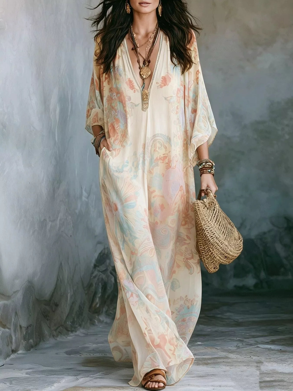 Floral V-Neck Maxi Dress by Kaelinne