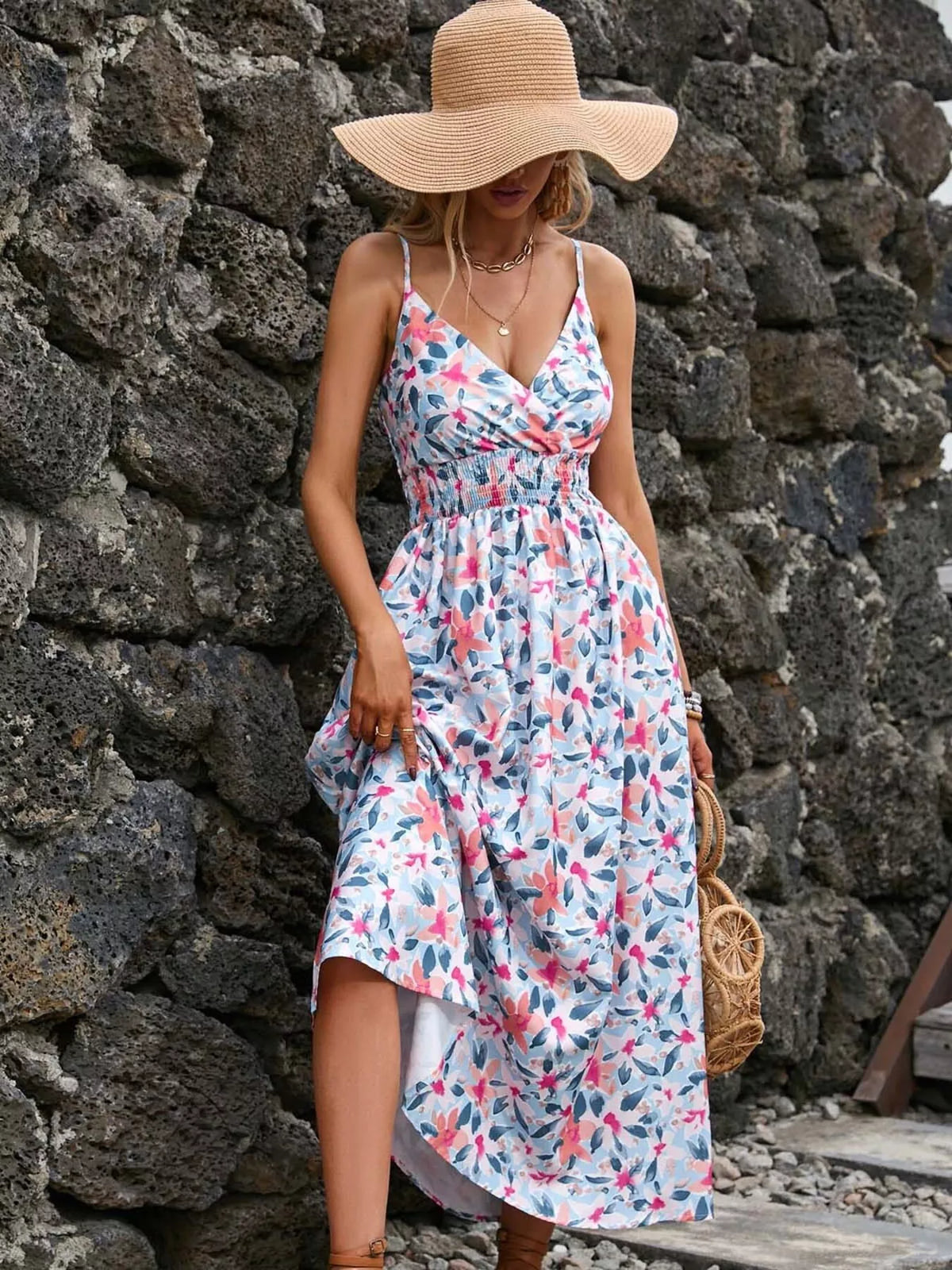 Smocked Paisley Midi Dress