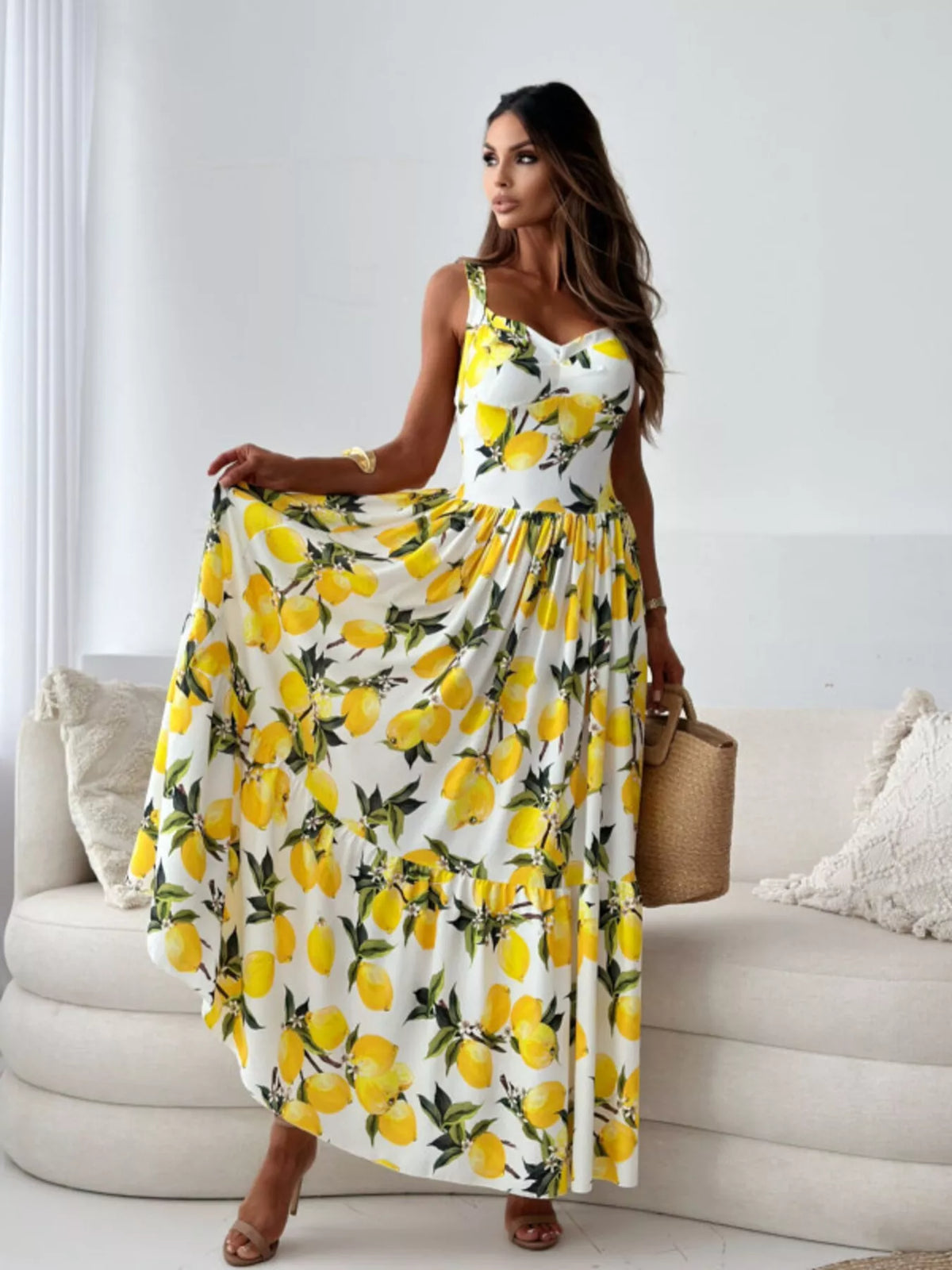 Spaghetti Strap Tiered Maxi Dress in Yellow