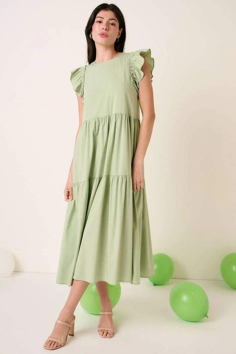 Ruffle Tiered Maxi Dress in Sage by Mittoshop