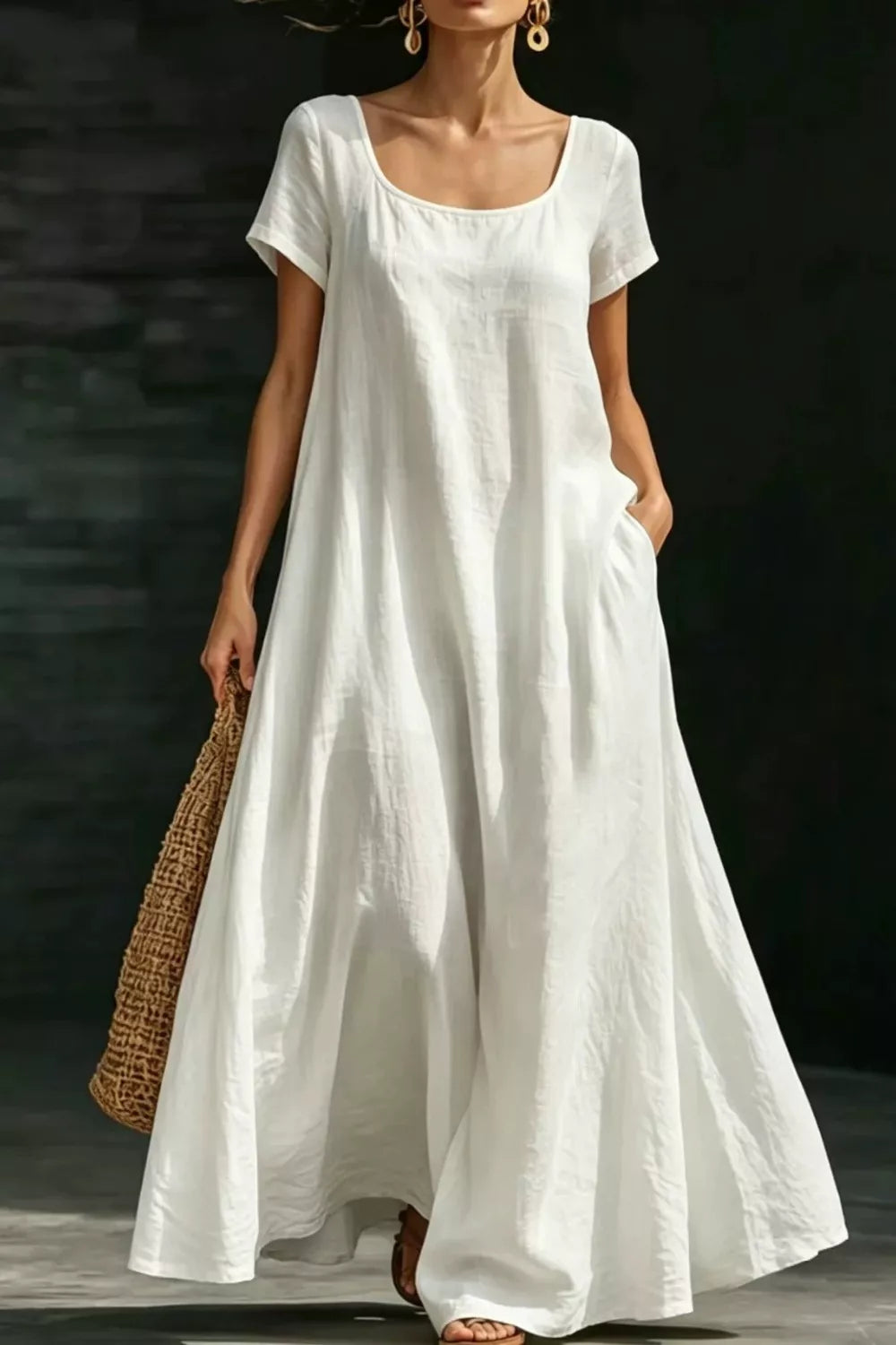 Casual Loose Short Sleeve Maxi Dress with Pockets