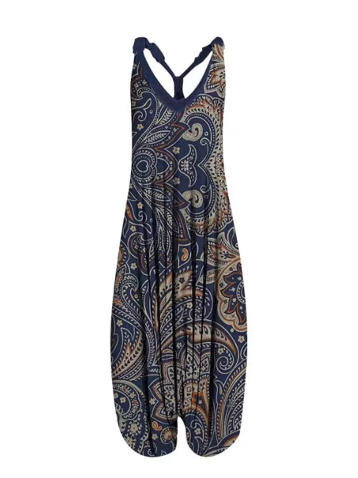 Plus Size Printed V-Neck Sleeveless Romper