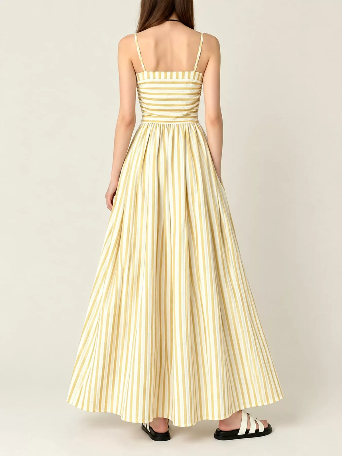 Striped Spaghetti-Strap A-Line Maxi Dress