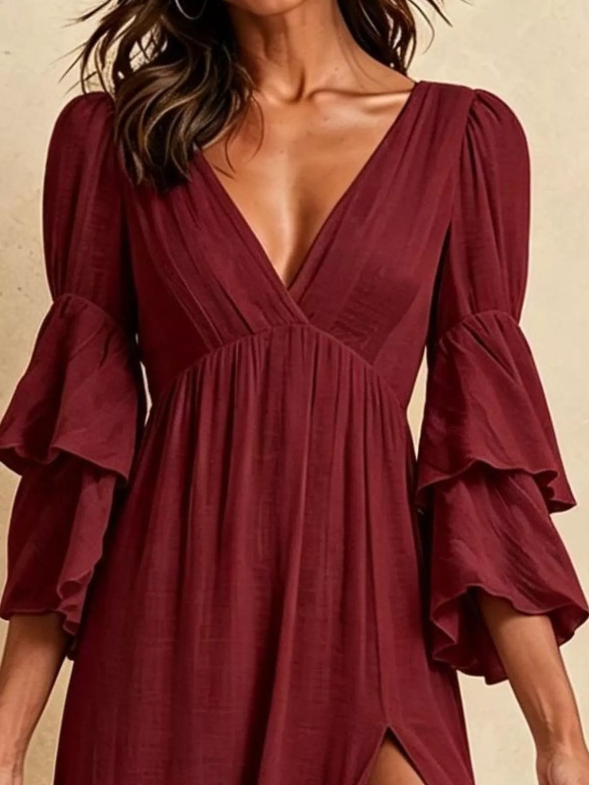 High Slit Ruffle Sleeve Maxi Dress