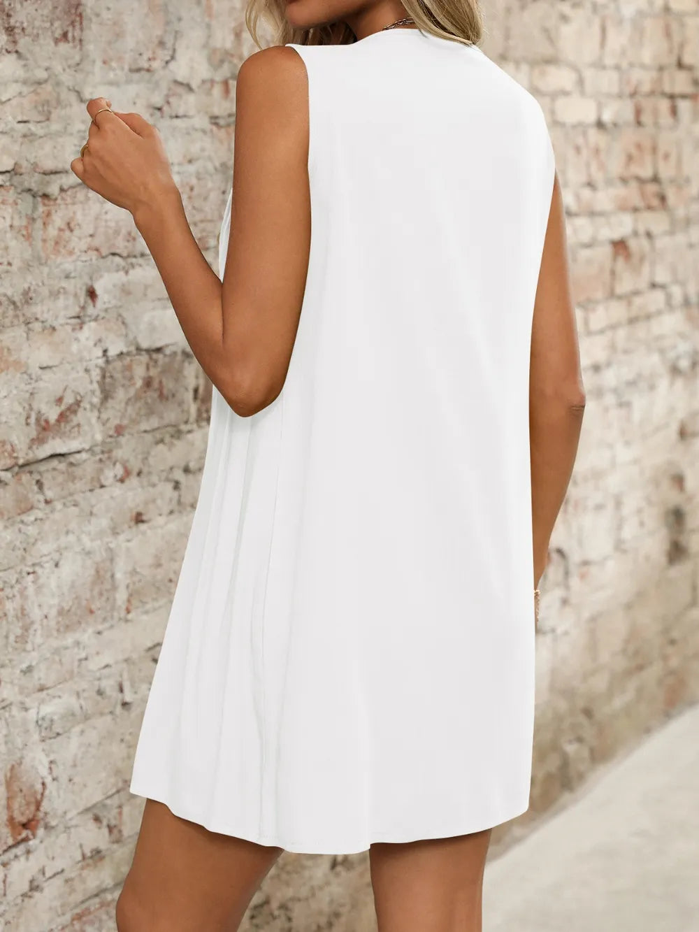Tied-Front Pleated Mini Dress