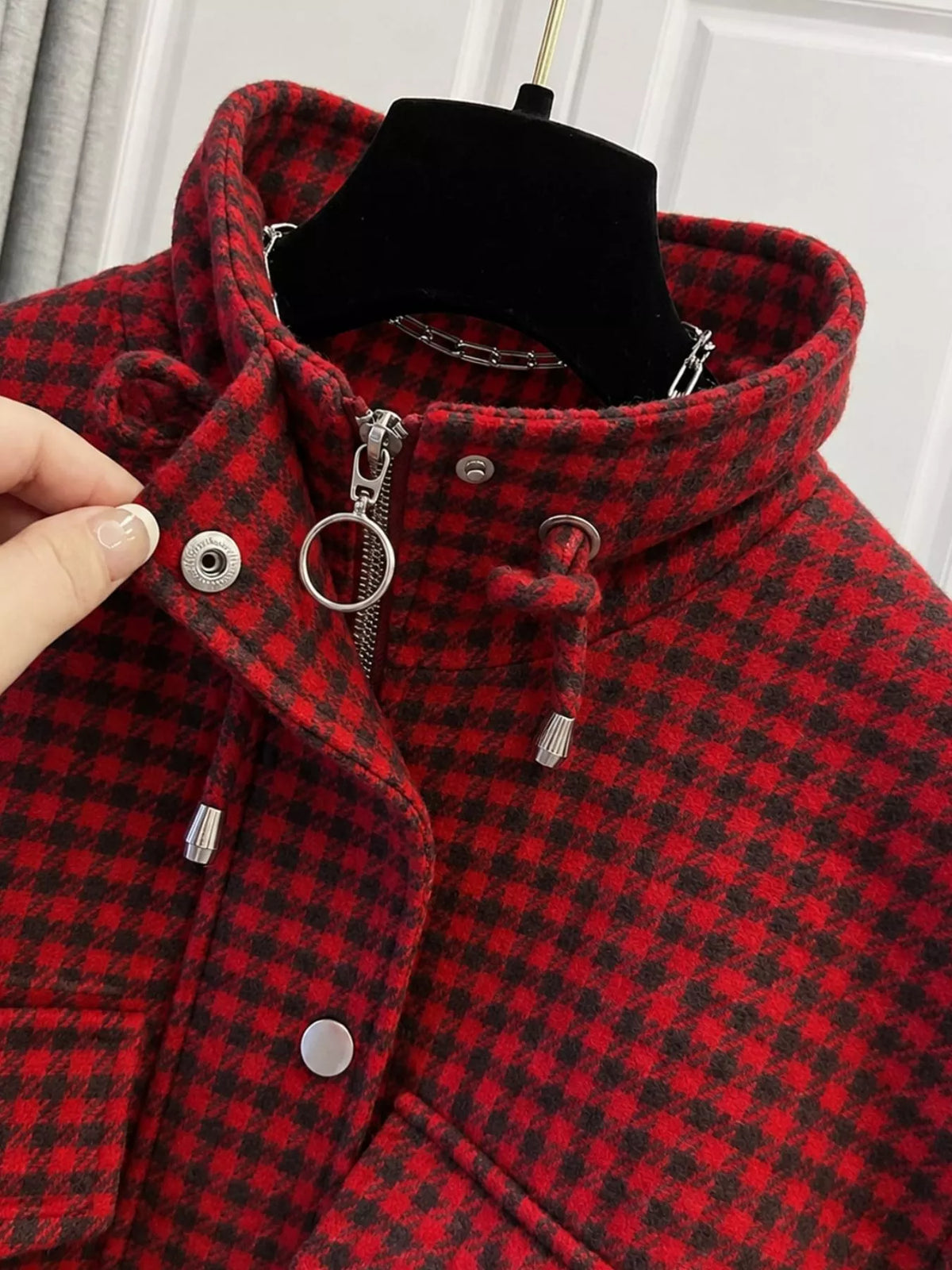 Plaid Cropped Zip-Up Jacket