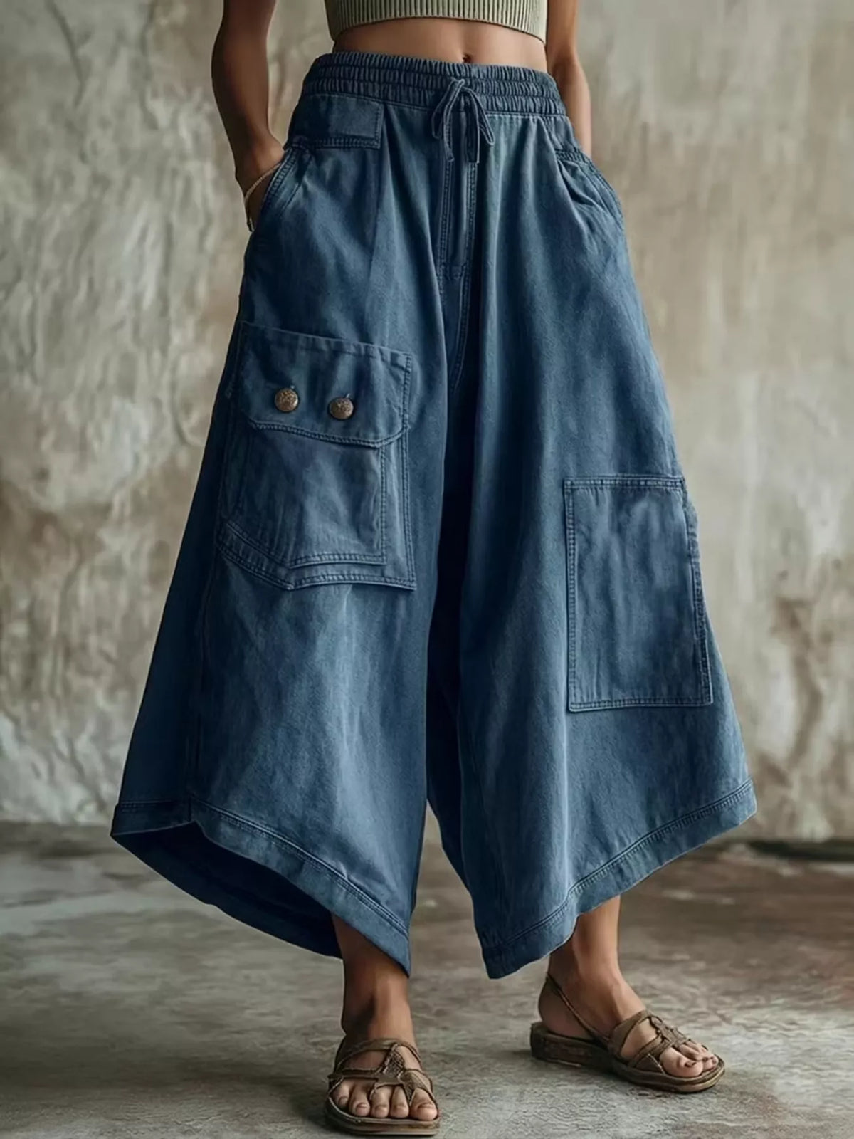 High-Waisted Wide-Leg Cropped Cargo Pants