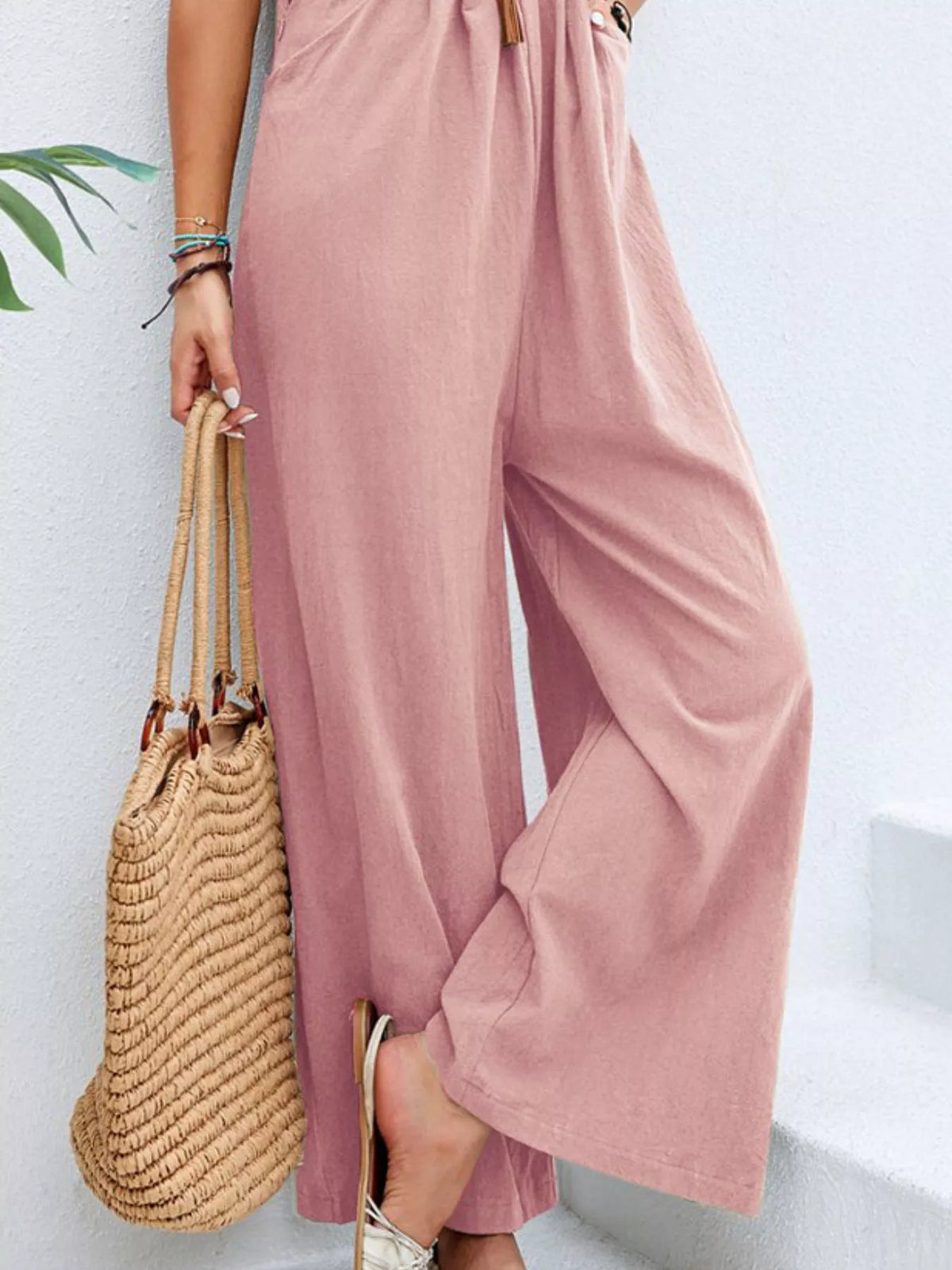 Casual Wide-Leg Overalls with Pockets