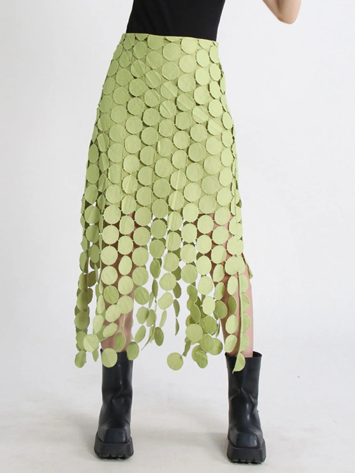 Fringe Midi Skirt with Asymmetrical Cutout