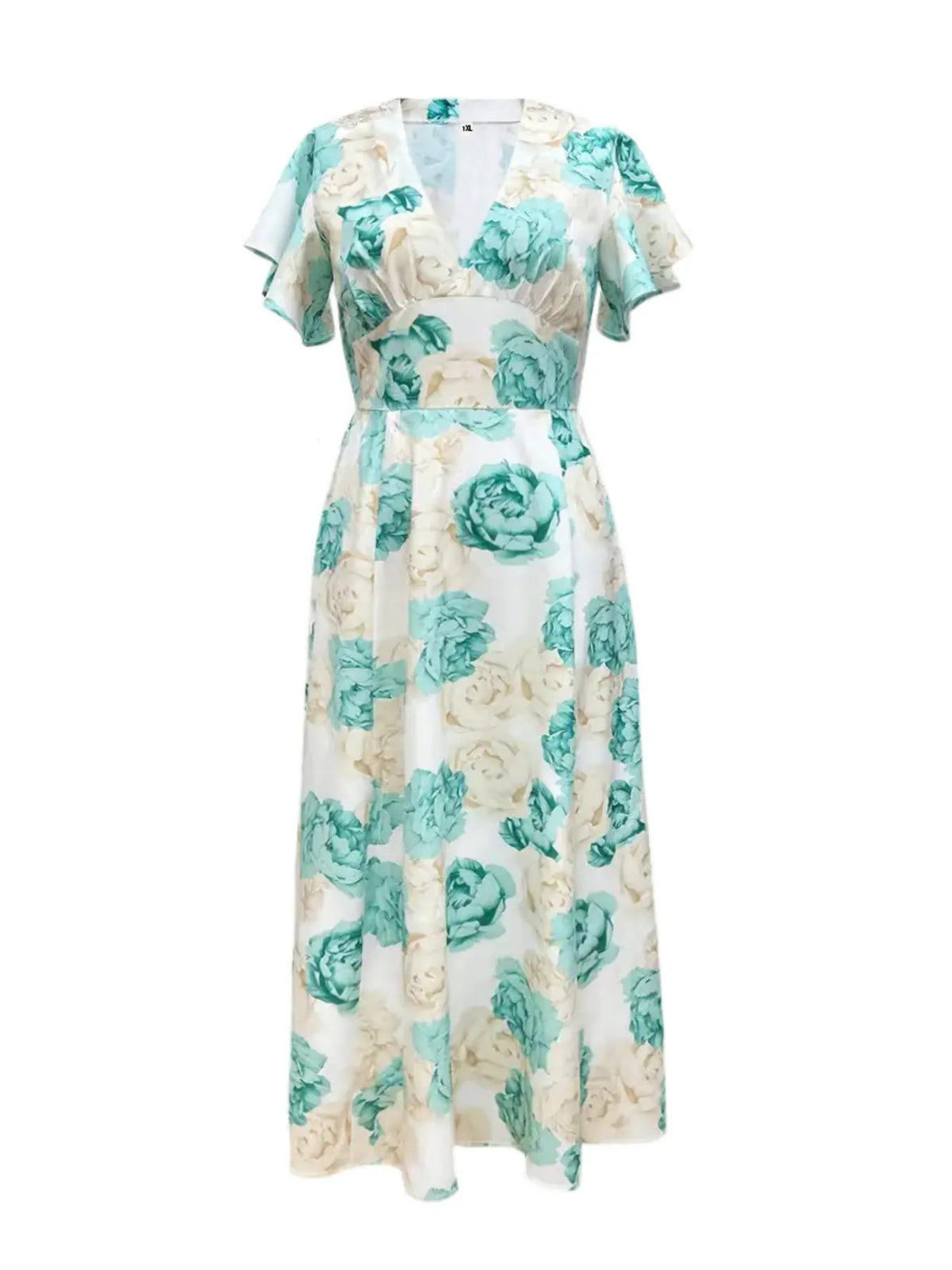 Plus Size Floral Flutter Sleeve Maxi Dress in Light Green