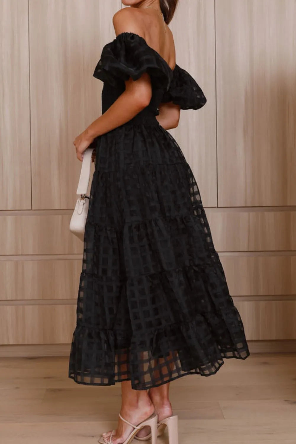 Off Shoulder Puff Sleeve Midi Dress