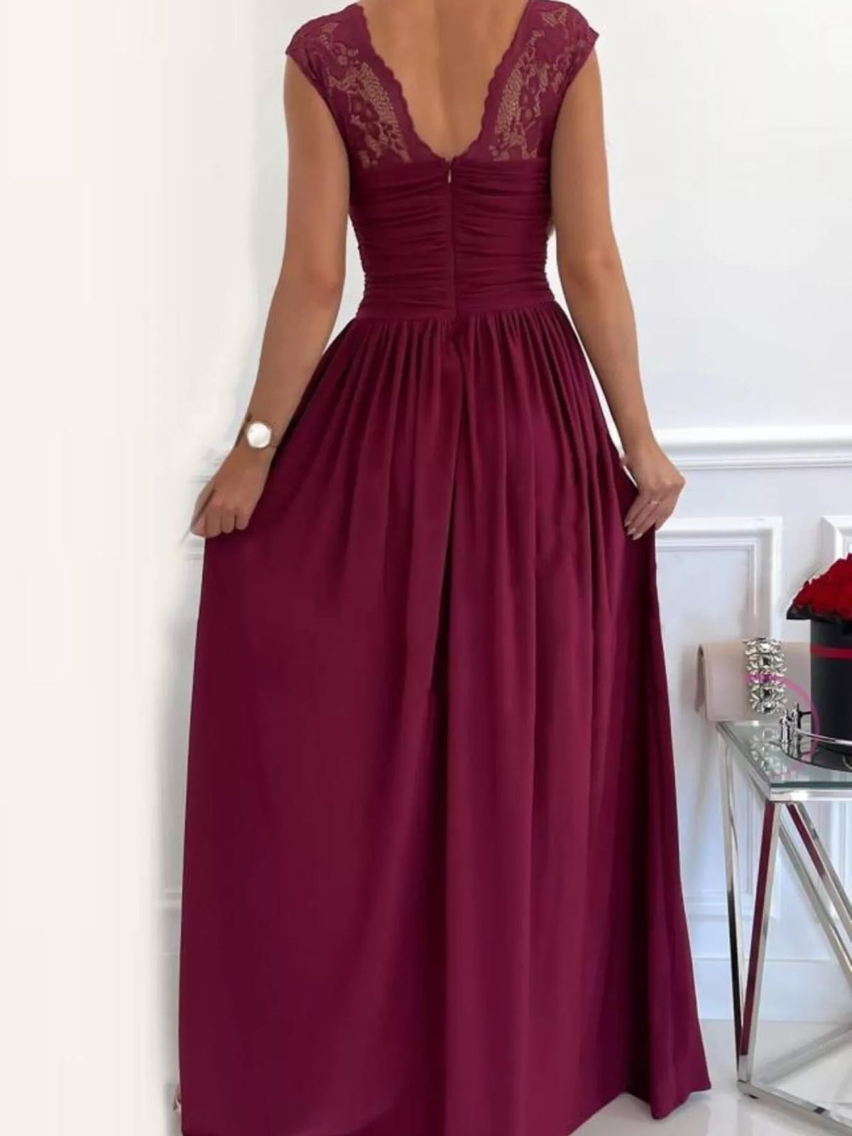 Lace Detail High Slit Maxi Dress